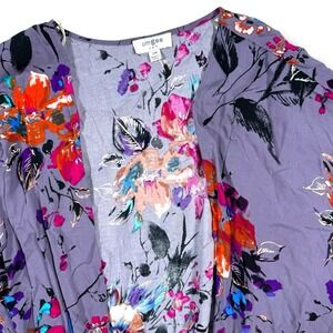 Umgee Purple Floral Kimono S/M Open Front Midsleeve Split Hem‎ Oversized